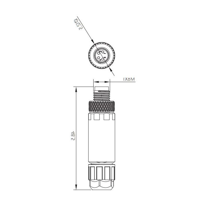 M8 4Pin、公头直型、螺钉连接、63F121